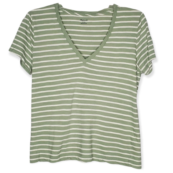Madewell Theresa Green Striped V-neck Tee Sz. Medium - Picture 2 of 5